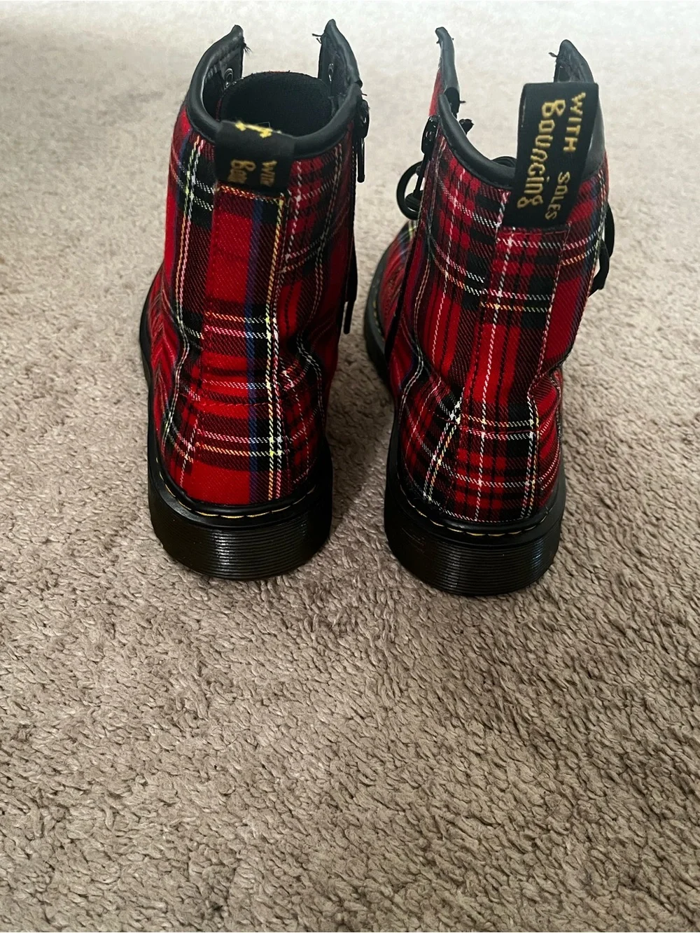 Dr. Martens Red 1460 Tartan Plaid Fabric Ankle Combat Boot Size 6  $50
